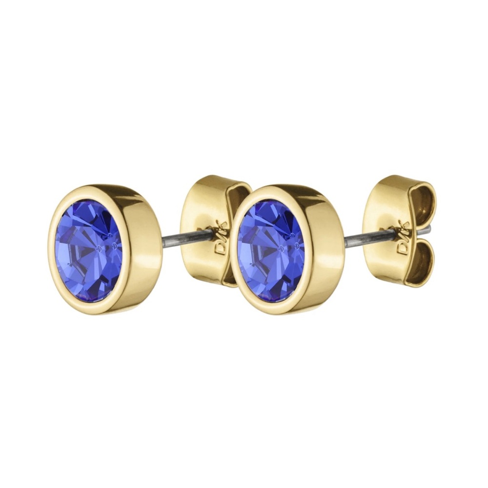 Sapphire Blue Crystal Gold Stud Earrings, Blue Stone Stud Gold Earrings